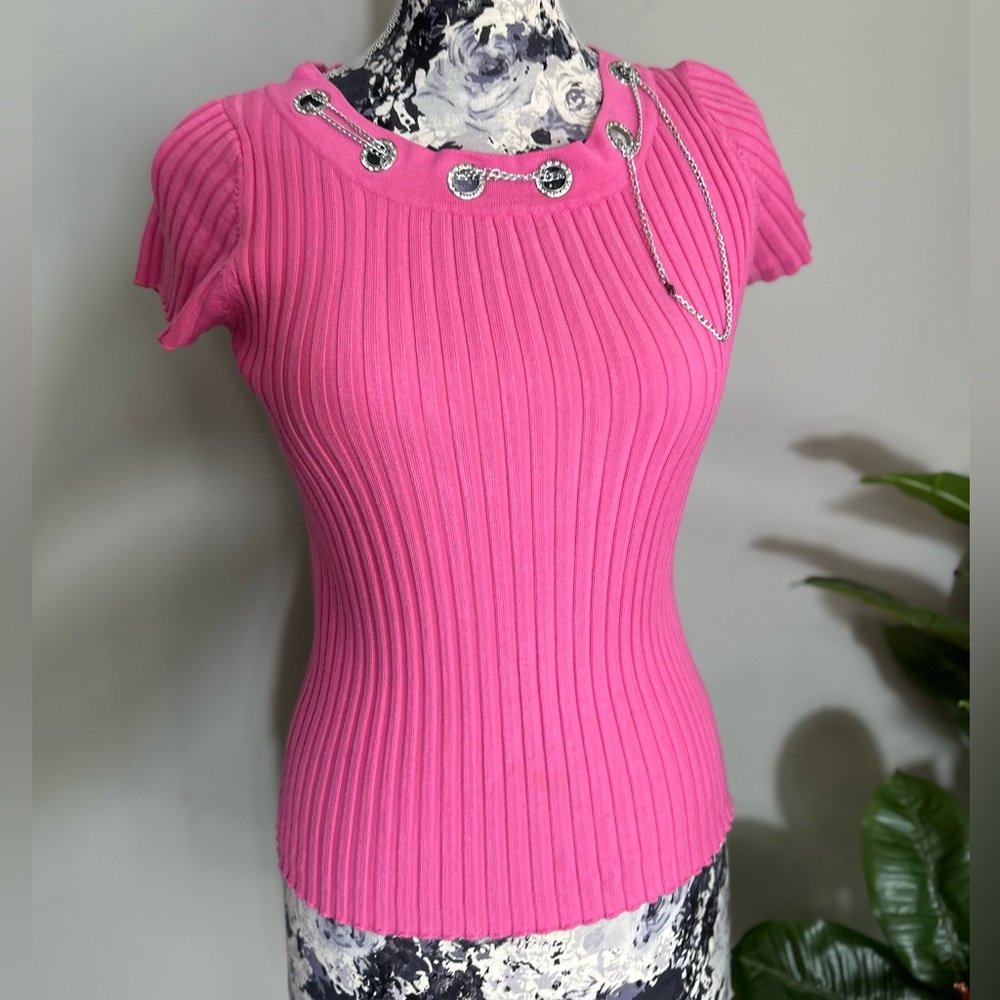 Y2K Pink chain neckline shirt
